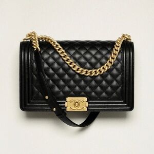 Boy Chanel Handbag Medium. Caviar with Gold-Tone Metal Black